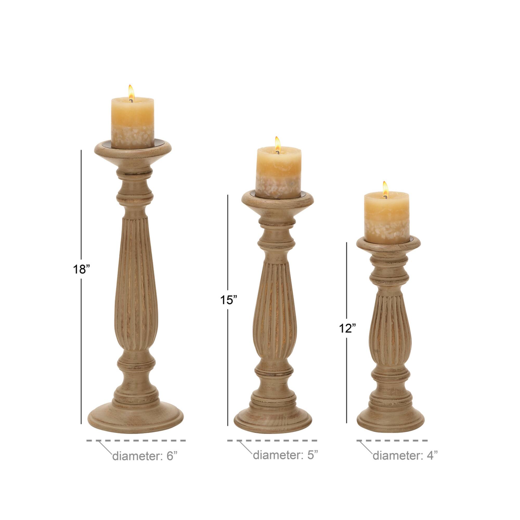 Brown Mango Wood Traditional Candle Holder Set
